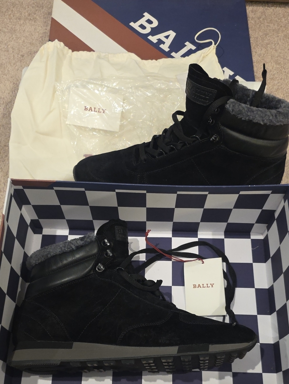 Bally Black Suede Shearling-Trim Lace-Up Men's Boots